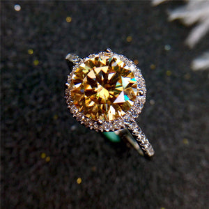 2 Carat Round Cut Moissanite Ring Halo French Pave VVS Yellow