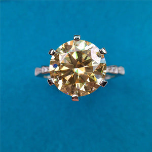 5 Carat Round Moissanite Ring 6 Prong Reverse Tapered Scalloped Shank VVS Vivid Yellow