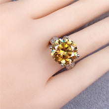 Load image into Gallery viewer, 8 Carat Round Moissanite Ring 4 Prong Bead-set Double-Band Certified VVS Vivid Yellow