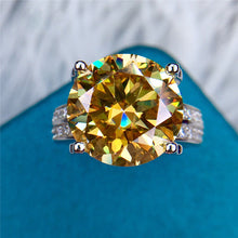 Load image into Gallery viewer, 8 Carat Round Moissanite Ring 4 Prong Bead-set Double-Band Certified VVS Vivid Yellow