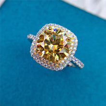 Load image into Gallery viewer, 3 Carat Round Cut Moissanite Ring Square Double Halo French Pave VVS Yellow