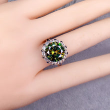 Load image into Gallery viewer, 5 Carat Green Round Cut Halo Plain Shank Certified VVS Moissanite Ring