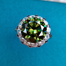 Load image into Gallery viewer, 5 Carat Green Round Cut Halo Plain Shank Certified VVS Moissanite Ring