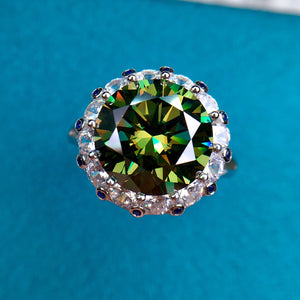 5 Carat Green Round Cut Halo Plain Shank Certified VVS Moissanite Ring