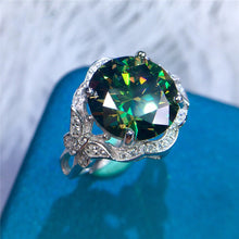 Load image into Gallery viewer, 5 Carat Green Color Round Cut Vintage Butterfly Shank Floating Halo Moissanite Ring