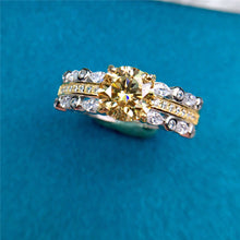 Load image into Gallery viewer, 1 Carat Round Moissanite Ring Bead-set Scalloped Pave Two-tone Certified VVS Vivid Yellow