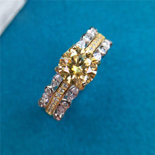 Load image into Gallery viewer, 1 Carat Round Moissanite Ring Bead-set Scalloped Pave Two-tone Certified VVS Vivid Yellow