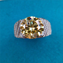 Load image into Gallery viewer, 5 Carat Round Cut Moissanite Ring Diagonal Bead set Wide Tapered Band VVS Yellow