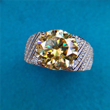 Load image into Gallery viewer, 5 Carat Round Cut Moissanite Ring Diagonal Bead set Wide Tapered Band VVS Yellow