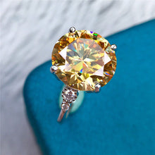 Load image into Gallery viewer, 6 Carat Round Moissanite Ring 5-stone Thin-band Milgrain Certified VVS Vivid Yellow