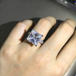 6 Carat Princess Cut Moissanite Ring Bead-set Pave Wrap VVS G-H Colorless
