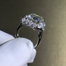 Load image into Gallery viewer, 6 Carat Emerald Cut Moissanite Ring Halo Plain Shank VVS G-H Colorless