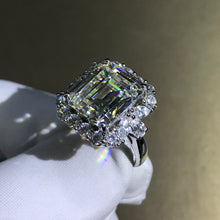 Load image into Gallery viewer, 6 Carat Emerald Cut Moissanite Ring Halo Plain Shank VVS G-H Colorless