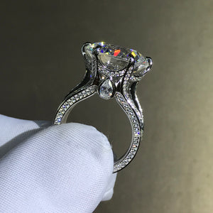 12 Carat Round Cut Moissanite Ring Filigree Bead-set G-H Colorless