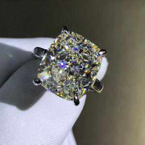 12 Carat Cushion Cut Moissanite Ring 4 Claw Cathedral Basket Solitaire G-H Colorless