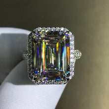 Load image into Gallery viewer, 10 Carat Emerald Cut Moissanite Ring G-H Colorless VVS Halo Bead-set
