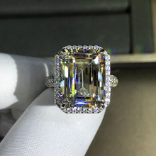 Load image into Gallery viewer, 10 Carat Emerald Cut Moissanite Ring G-H Colorless VVS Halo Bead-set