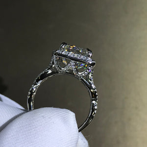 6 Carat Radiant Cut Moissanite Ring Halo Infinity Shank VVS G-H Colorless