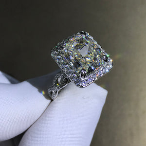 6 Carat Radiant Cut Moissanite Ring Halo Infinity Shank VVS G-H Colorless