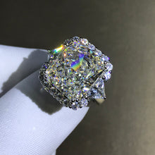 Load image into Gallery viewer, 8 Carat Cushion Moissanite Ring G-H Color 3 Stone Double Prong Halo Straight Shank
