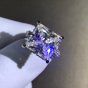 6 Carat Princess Cut Moissanite Ring Bead-set Pave Wrap VVS G-H Colorless