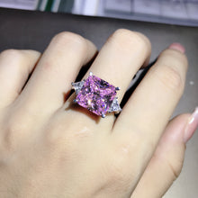 Load image into Gallery viewer, 8 Carat Radiant Cut Moissanite Pink VVS 4 Claw Three Stone
