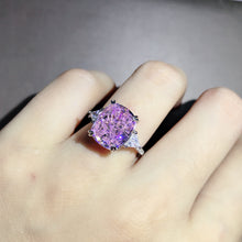 Load image into Gallery viewer, 6 Carat Cushion Cut Three Stone Moissanite Pink Ring