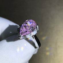 Load image into Gallery viewer, 4 Carat Pear Cut Moissanite Pink Halo Pinched Shank