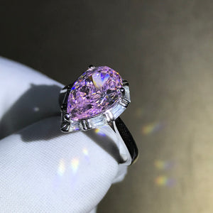4 Carat Pear Cut Moissanite Pink Halo Pinched Shank