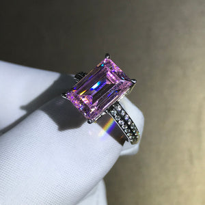 4 Carat Emerald Cut Moissanite Pink Basket Bead-set Band