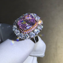 Load image into Gallery viewer, 6 Carat Cushion Cut Double Halo Split Shank VVS Moissanite Pink Ring