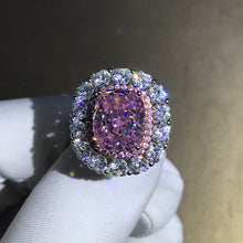 Load image into Gallery viewer, 6 Carat Cushion Cut Double Halo Split Shank VVS Moissanite Pink Ring