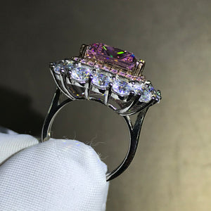 6 Carat Cushion Cut Double Halo Split Shank VVS Moissanite Pink Ring