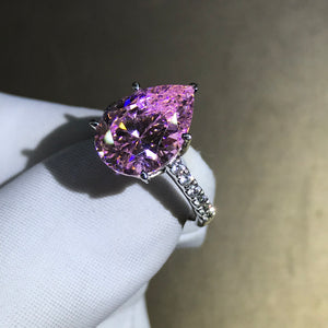 6 Carat Pear Cut Moissanite Pink 5 Claw Basket French Pave