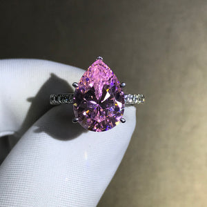 6 Carat Pear Cut Moissanite Pink 5 Claw Basket French Pave