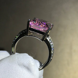 10 Carat Radiant Cut Pink 4 Claw Basket Bead-set VVS Moissanite Ring