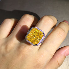 Load image into Gallery viewer, 15 Carat Radiant Cut Moissanite Ring Deep Yellow VVS Double Edge Halo Filigree Pave