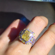 Load image into Gallery viewer, 4 Carat Yellow Radiant Cut Moissanite Ring VVS Two-tone Double Halo