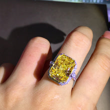 Load image into Gallery viewer, 8 Carat Yellow Radiant Cut Moissanite Ring VVS Halo Basket Three Stone