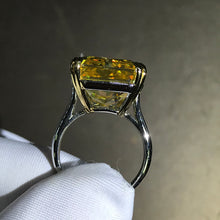 Load image into Gallery viewer, 15 Carat Radiant Moissanite Ring Vivid Yellow VVS Double Claw Solitaire Cathedral