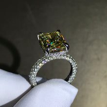 Load image into Gallery viewer, 5 Carat Radiant Cut Moissanite Ring Vivid Yellow VVS Hidden Halo Bead-set Pave
