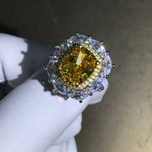 Load image into Gallery viewer, 5 Carat Cushion Cut Moissanite Ring Deep Yellow VVS Two-tone Double Halo Pave