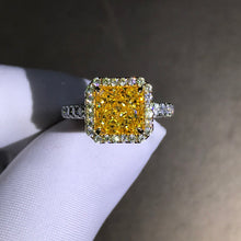 Load image into Gallery viewer, 2 Carat Square Radiant Cut Moissanite Ring Vivid Yellow VVS Halo French Pave