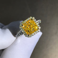 Load image into Gallery viewer, 2 Carat Square Radiant Cut Moissanite Ring Vivid Yellow VVS Halo French Pave