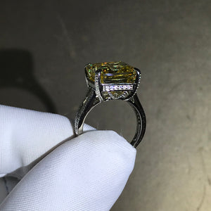 6 Carat Radiant Cut Moissanite Ring Vivid Yellow VVS 4 Prong Bead-set Split Shank