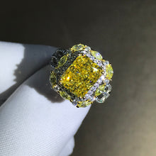 Load image into Gallery viewer, 4 Carat Yellow Radiant Cut Moissanite Ring VVS Two-tone Double Halo