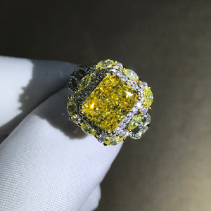 4 Carat Yellow Radiant Cut Moissanite Ring VVS Two-tone Double Halo