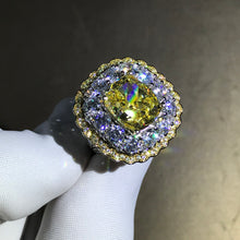 Load image into Gallery viewer, 6 Carat Cushion Cut Moissanite Ring Vivid Yellow VVS Two-tone Triple Halo