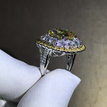 Load image into Gallery viewer, 6 Carat Cushion Cut Moissanite Ring Vivid Yellow VVS Two-tone Triple Halo