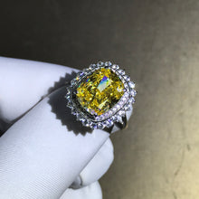 Load image into Gallery viewer, 5 Carat Cushion Cut Moissanite Ring Vivid Yellow VVS Double Halo Starburst